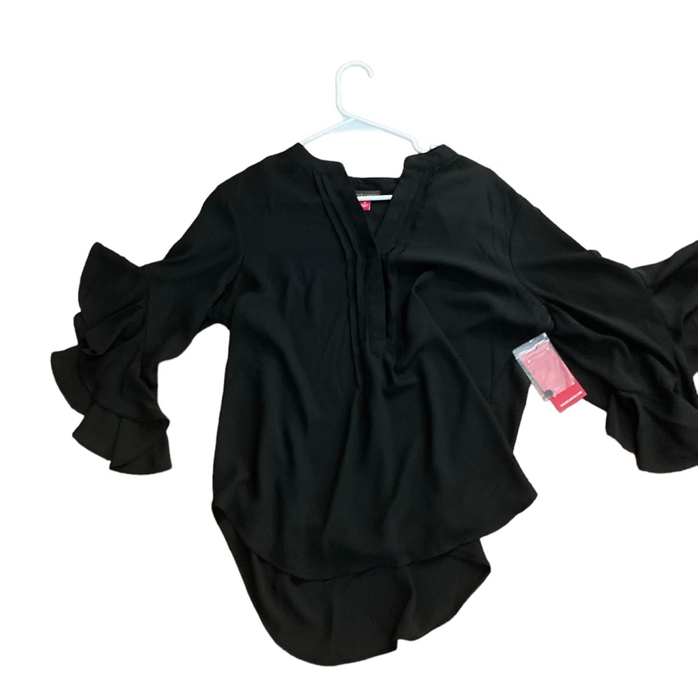 Vince Camuto Black Blouse with Flounced Sleeves- NEW WITH TAGS- size Medium